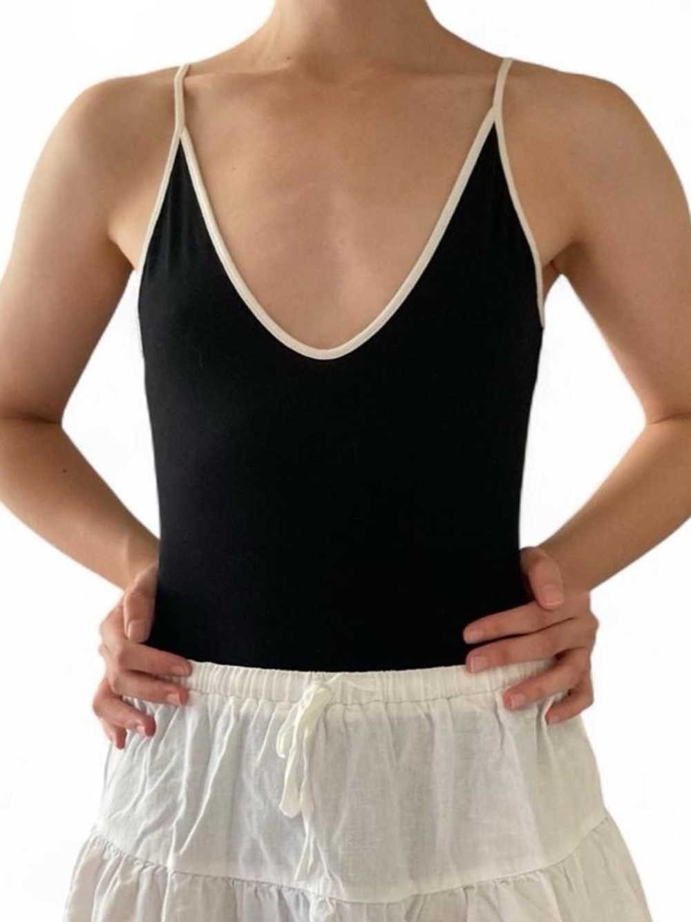 Black V-Neck Trim Camisole Bodysuit - Women
